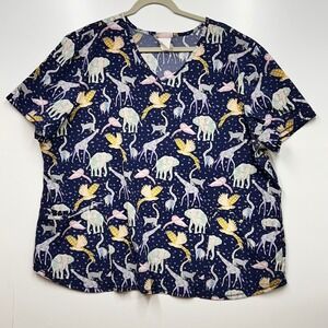 Scrubstar 3XL Multicolor Safari Animal Print Scrub Top Medical Uniform